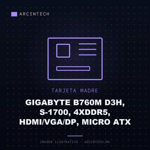 Tarjeta Madre Gigabyte B760M D3H, S-1700, 4XDDR5, Hdmi/vga/dp, Micro ATX