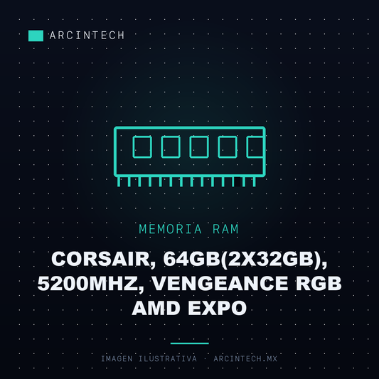 Memoria Dimm DDR5 Corsair, 64GB(2X32GB), 5200MHz, Vengeance RGB AMD Expo