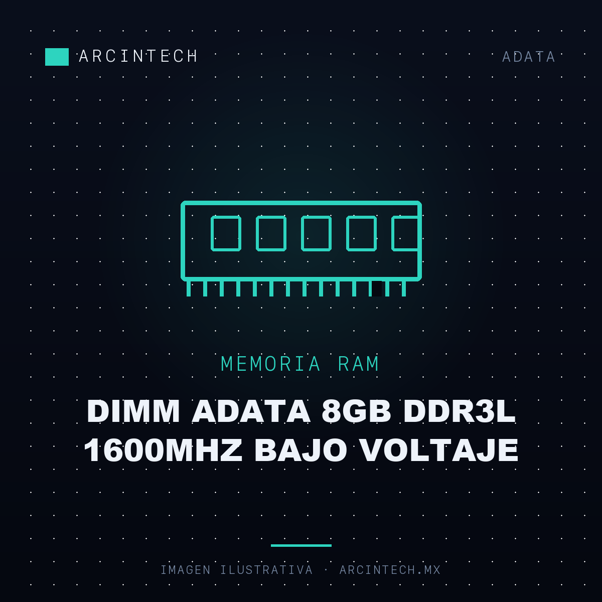 Memoria RAM Dimm Adata 8GB DDR3L 1600MHz Bajo Voltaje