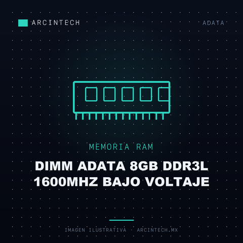 Memoria RAM Dimm Adata 8GB DDR3L 1600MHz Bajo Voltaje