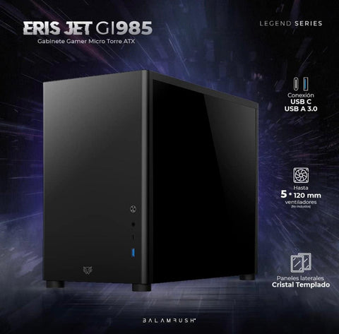 GABINETE GAMER BALAM RUSH ERIS JET GI985 MICRO TORRE SON VENTANA SIN FUENTE NEGRO (BR-934947)